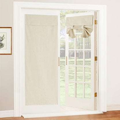 RYB HOME Natural Linen Textured French Door Window Curtains 100% Blackout | Self Adhesive, Thermal Insulated Privacy Energy Saving, Shades for Nursery Office Patio Glass Door, W26 x L69, 1 Panel by RYBHOME