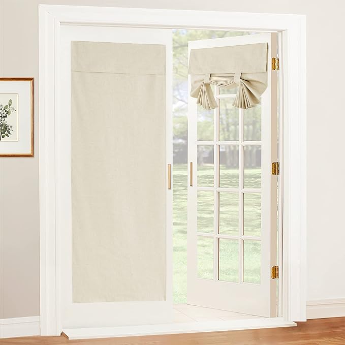RYB HOME Natural Linen Textured French Door Window Curtains 100% Blackout | Self Adhesive, Thermal Insulated Privacy Energy Saving, Shades for Nursery Office Patio Glass Door, W26 x L72, 1 Panel by RYBHOME