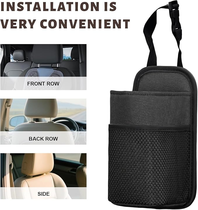 2 in 1 Large Car Cup Holder, 80 oz Multi-Function Auto Water Bottle Storage Bag with Mesh Pocket, Universal Hanging Seat Side Organizer Cup Holders for Car SUV Truck (Black) - Image 6