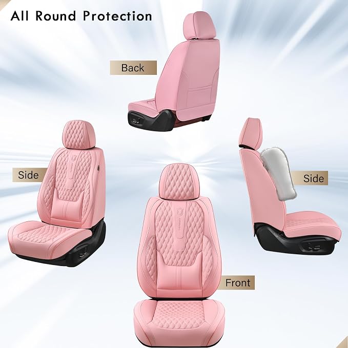 Coverado Seat Covers Full Set, Pink Car Seat Covers, Waterproof Car Seat Cover with Lumbar Support, Leather Car Seat Cushion Protector, Car Seat Covers Universal Fit Most Cars - Image 6