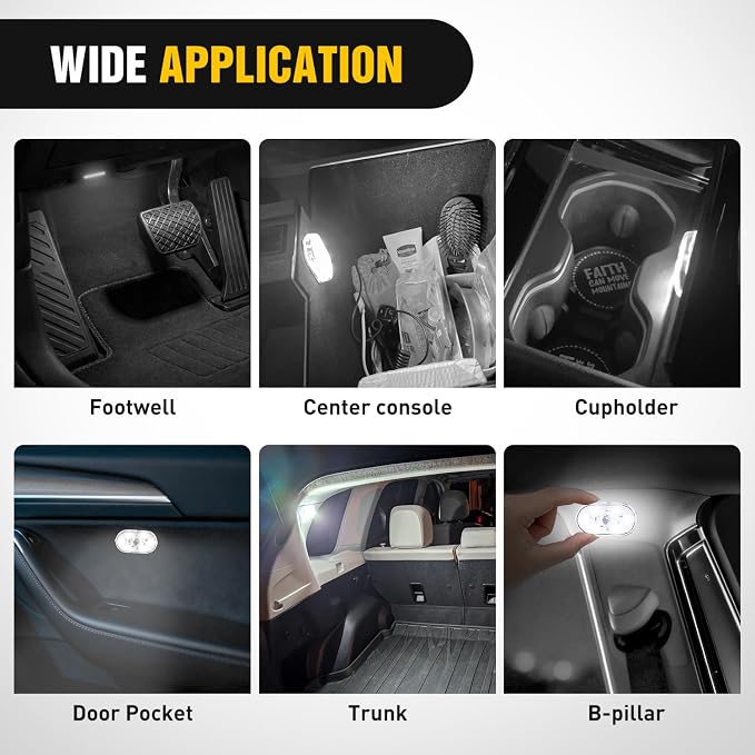 Nilight 2 PCS White Color Wireless Magnetic LED Interior Lights | USB Rechargeable Universal Mini Sticky Footwell Ambient Atmosphere Reading Lamp with Touch Sensor, Portable Night Lighting - Image 5