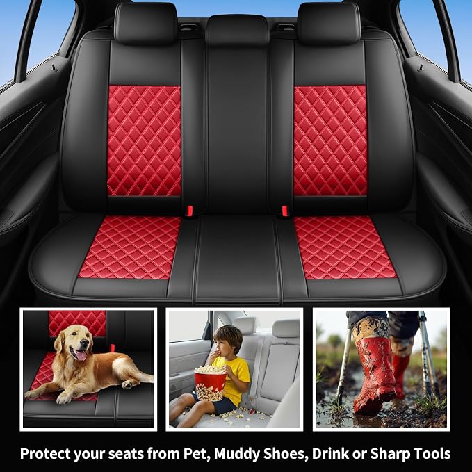 for Subaru WRX 2015-2025 2026 Car Seat Covers, Full Set, Red | Luxury Full Coverage Leather Seat Protectors, Waterproof Breathable, Non-Slip, Easy to Install, Airbag Compatible, All-Season - Image 3