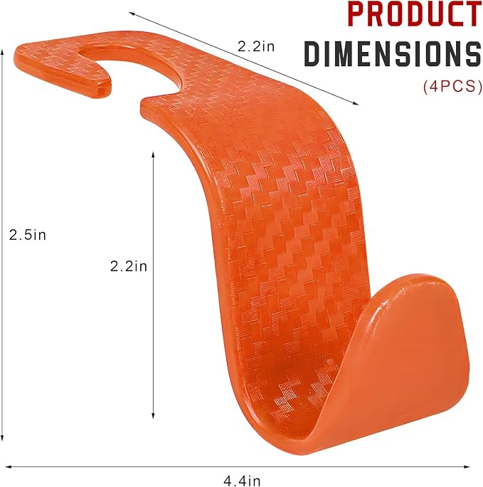 4 PCS Car Seat Headrest Hook, S Type Auto Rear Seat Hanger Holders Backpack Storage Hooks, Universal Vehicle Storage Organizers for Wallet Purse Bag Cloth Umbrella (Orange) - Image 2
