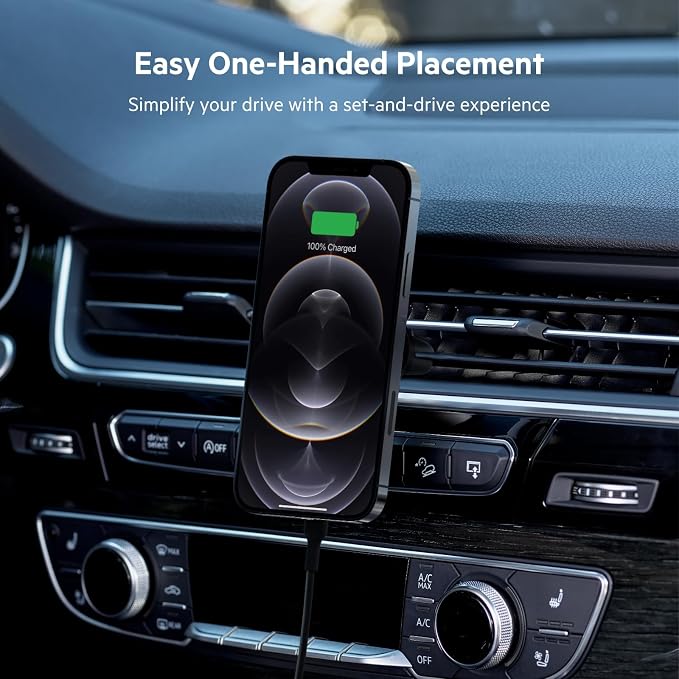 Belkin 10W Magnetic Wireless Car Charger, Vent Mount, No Adapter | iPhone 17/16/15/14, Pixel 10 compatible, no power adapter included, hands-free driving, vent mount - Image 6