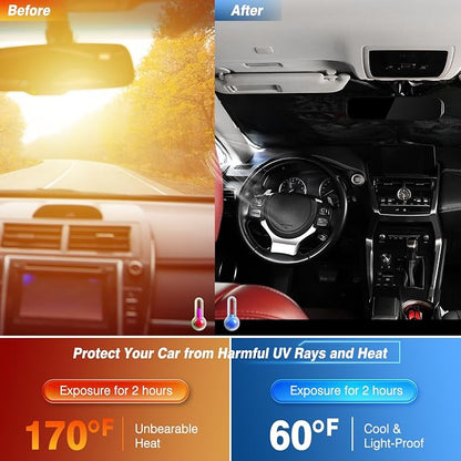Car Windshield Sun Shade UV Reflector Foldable Front Window SUV | Blocks 98% UV Rays,Keep Interior Cool,Universal Fits Hatchback,Truck,MPV,Storage bag,57"L x 31.5"W,Car Summer Accessories - Image 3