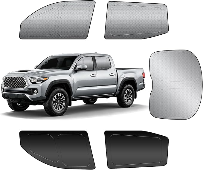 Custom Fit Toyota Tacoma Double Cab Side Window Sunshade 2024 Rear Cab 5PCS | Graphene honeycomb heat blocking fabric, embedded no-suction, no magnets or tools, blackout privacy, folds for truck camping by AUTOWOEL