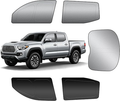 Custom Fit Toyota Tacoma Double Cab Side Window Sunshade 2024 Rear Cab 5PCS | Graphene honeycomb heat blocking fabric, embedded no-suction, no magnets or tools, blackout privacy, folds for truck camping by AUTOWOEL