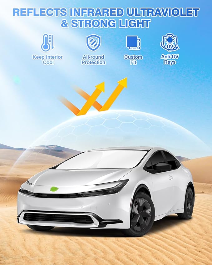 Canvcle Sunshades for Toyota Prius 2023-2025 2026 Accessories Windshield Sun Shade Side Rear Window Shade Cover Sun Visor Shield Privacy Protection Keep Vehicle Cool Black 6PCS - Image 2