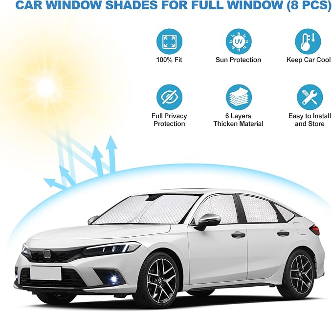 XCBYT 2021-2024 Civic Window Covers, Full Car Window Covers 8PCS | 6-Layer Blackout, Sun Protection, Dual-Sided Design, Easy Installation, Camping Napping Sleeping Parking Living - Image 4
