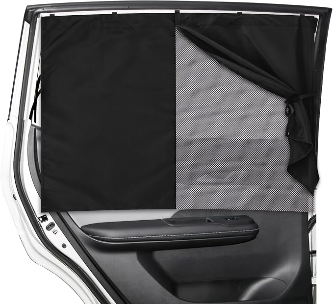 LEIWOOR 1-Pack Magnetic 2 Layers UV Protection Car Window Shades for Baby | Easy install privacy full/half shade black car back side window shades breathable heat block Curtain for truck SUV van sedan by LEIWOOR