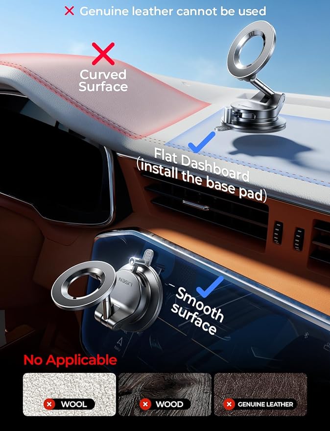 LISEN for Magsafe Car Mount, Cell Phone Holders for Your Car, Magnetic Car Accessories for Women Men Truck Jeep BMW, Vacuum Gifts Kits for iPhone 17 Pro Max 16 15 14 13 12, Samsung S26, Gold Red - Image 5