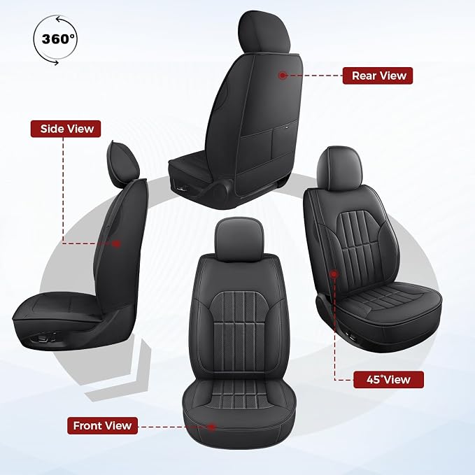 Truckiipa Dodge Ram 2 Front Leather Seat Covers Custom Fit for 2002-2026 1500 2500 3500 Pickup Crew Double Quad Cab Laramie Big Horn Full Coverage Waterproof Truck Seat Cover, Black - Image 6