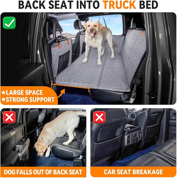 Hard Bottom Dog Car Seat Cover for Full-Size Trucks,Back Seat Extender | Strong Support,More Rest Space,Waterproof, Scratch Resistant,Car Seat Protector,Dog Hammock for Full-Size Truck - Image 3
