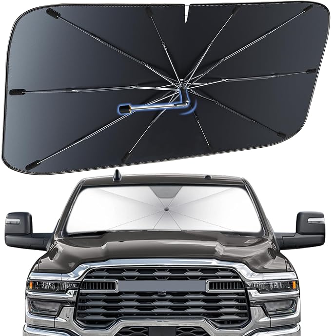 Windshield Sun Shade Umbrella for Dodge RAM 1500/2500 2013-2026 | Heat-Reflective Front Window Shade, Umbrella Sunshade Cover Blocks Heat, Protects Interior, Vehicle-Specific Precision Fit by Fshaanys