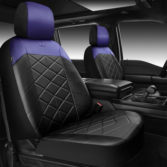 CAR PASS Memory Foam Leather Front Seat Covers, Waterproof Nappa Leather Seat Covers Front Seats Universal Fit for Cars,SUV,Truck Seat Covers Thick 3D Foam Comfortable, Airbag Compatible Black Blue by CARPASS