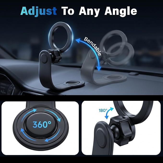 Car Phone Holder for MagSafe, Adhesive Dashboard Mount with Bendable Arm | Strong N52 magnetic hold,one-hand use,commuting, road trips, rideshare and delivery driving,fits most 4–7" phones - Image 2