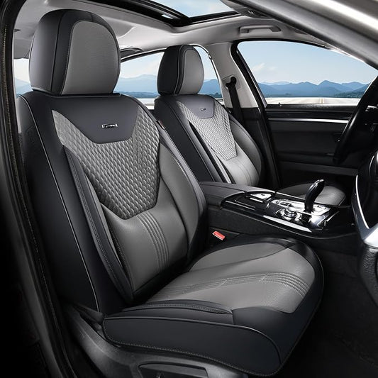 Coverado Car Seat Covers with Lumbar Support, Front Covers for Cars, Universal Automotive Seat Cover, Waterproof, Leather Car Seat Cushion, Interior Seat Protectors for Most Cars by COVERADOAUTO