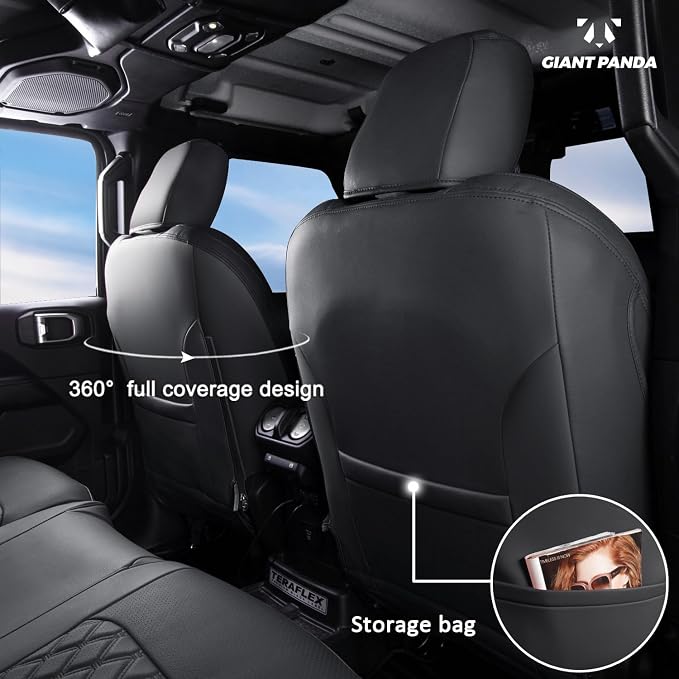 GIANT PANDA Wrangler JL Seat Covers Custom Fit for Jeep Wrangler,Premium Waterproof Faux Leather, 2018 2019 2020 2021 2022 2023 2024 2025 2026 JL 4 Door with Rear Cup Holder Full Set (Black) - Image 3