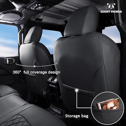 GIANT PANDA Wrangler JL Seat Covers Custom Fit for Jeep Wrangler,Premium Waterproof Faux Leather, 2018 2019 2020 2021 2022 2023 2024 2025 2026 JL 4 Door with Rear Cup Holder Full Set (Black) - Image 3