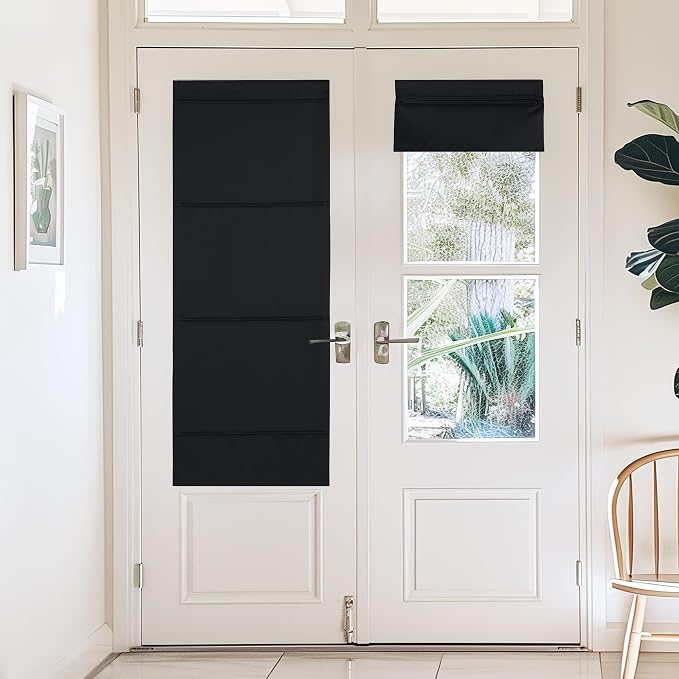 NICETOWN Black Magnetic Roman Shades No Drill Curtain for Kitchen Windows | Room Darkening, Front Back Window Covering, Easy Installed Door Blinds, Adjustable Roller Shade, 1 Panel, 27" W x 64" L by NICETOWN