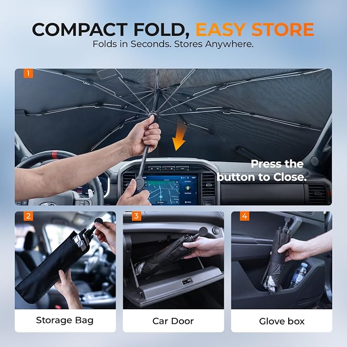[2026 Upgraed] DooGooCoo Windshield Sun Shade Umbrella for Toyota Tacoma [100% Sunlight Blocked, Ice Crystal Cool] Sunshade for Car Windshield for Tacoma Sun Shade 2016-2026, Custom Fit for Tacoma. - Image 9