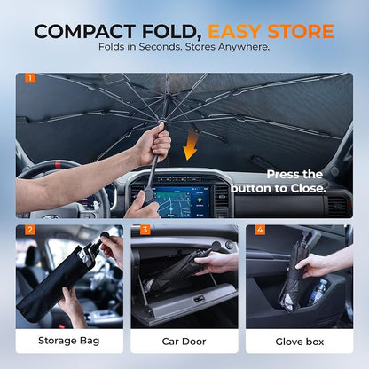 [2026 Upgraed] DooGooCoo Windshield Sun Shade Umbrella for Toyota Tacoma [100% Sunlight Blocked, Ice Crystal Cool] Sunshade for Car Windshield for Tacoma Sun Shade 2016-2026, Custom Fit for Tacoma. - Image 9