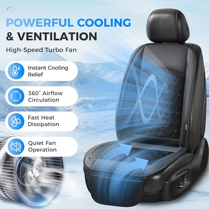 Coverado Cooling Car Seat Cover, 12V-24V Ventilated Front Seat Cushion for Car, 3-Speed Adjustable Seat Cover for Summer Driving Seat, Universal Fit for Car SUV Truck Van - Image 2