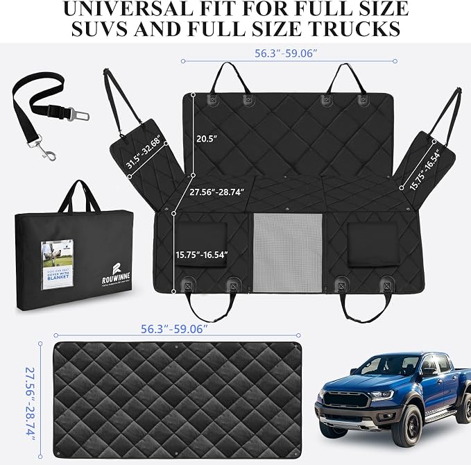Hard Bottom Dog Truck Seat Cover for Crew Cab Trucks with Blanket | Pet Hammock for F150, RAM1500, Sierra, Tundra, Silverado, Soft Bed, Extender Space, Sturdy, Hold 420lb, Waterproof, Easy Care - Image 5
