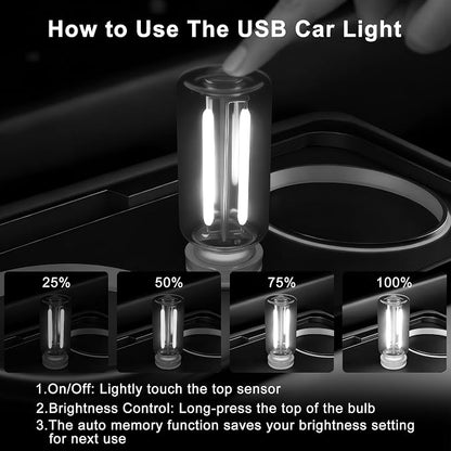2 Packs USB Light for Car, Touch Dimmable Car Interior Ambient Lights - Portable Mini USB LED Light Bulb, Retro Glass Bottle Night Light for Vehicle, Bedroom, Hallway, Camping (White) - Image 4