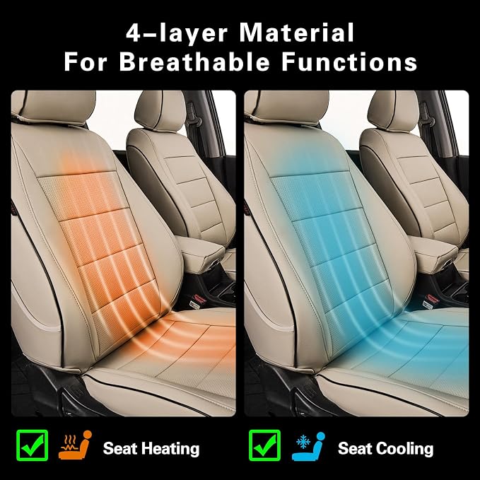 EKR Civic Seat Covers Custom Fit for Honda Civic (Hatchback) Gas & Hybrid 2022-2026 (Rear W/Armrest),Waterproof Car Seat Cover Full Set,Faux Leather(Beige) - Image 5