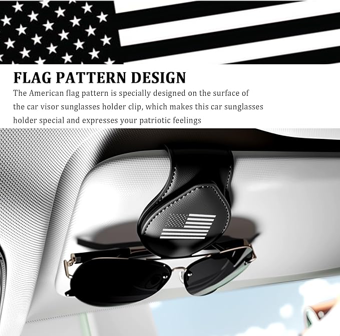Leather Sunglass Holder for Car,American Flag Sunglasses Holder for Car Sun Visor with Magnetic Design for Storing Glasses or Cards,4th of July Decorations - Image 6