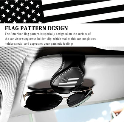 Leather Sunglass Holder for Car,American Flag Sunglasses Holder for Car Sun Visor with Magnetic Design for Storing Glasses or Cards,4th of July Decorations - Image 6