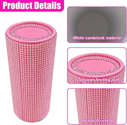Craedli Bling Car Tissue Holder for Cup Holder, Sparkly Crystal Rhinestone Round Cylinder Car Tissue Box, Refillable Tissues Dispenser Auto Interior Paper Napkin Container with 1 Pack Tissues (Pink) - Image 3