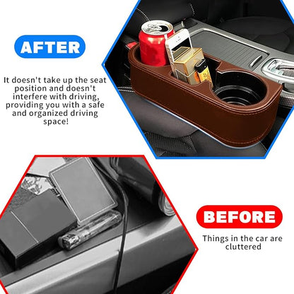 Car Cup Holder, Auto Front Seat Gap Interior Drink Organizer, Multifunctional Cup Drink Holders with PU Leather Cover, Gap Filler Storage Box Coin Bucket Console Side Pocket Key Wallet Holder (Brown) - Image 4