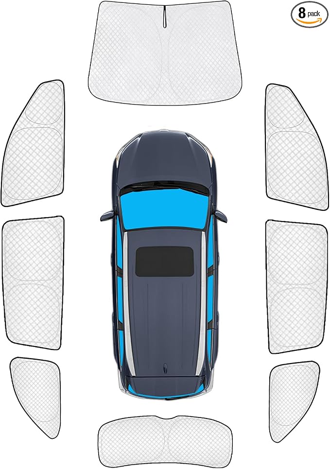 KMF 8pcs Thicken Sun Shades for Toyota Highlander 2020-2025 2026(Not Grand Highlander) Accessories,Full Car Window Covers Sunshade for Windshield Side Rear, UV Block and Privacy Blackout for Camping by KMF