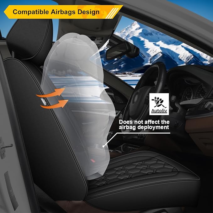 Car Seat Covers for Nissan Pathfinder 2011-2026 2027 Full Set Faux Leather | Waterproof Breathable Scratch Resistant 360° Wrap Airbag Compatible Easy Clean (5 Seats,Black) - Image 3