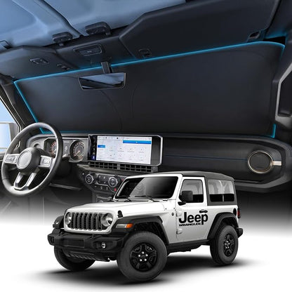 Wigoo for Jeep Wrangler Windshield Sunshade, Custom Fit, Keeps Cool | Custom Fit, Cooling Tech Fabric, Foldable Heat-Blocking Sunshade with Storage Bag, for Jeep Wrangler Accessories by wigoo