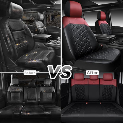 CAR PASS Memory Foam Leather Seat Covers Full Set, Breathable Perforated Nappa Leather Seat Covers Universal Fit for Most Sedans,SUV,Trucks Thick 3D Foam Comfort, Airbag Compatible Black Burgundy Red - Image 5