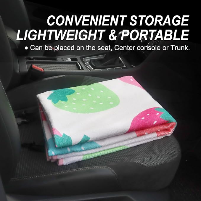 Sweat Towel Car Seat Cover Protector Front Seats for Gym Workout, Running, Swimming, Beach and Hiking, Waterproof Universal Seat Cover for Car, Trucks, Van & SUV (1, Strawberry, Rear Seat) - Image 6