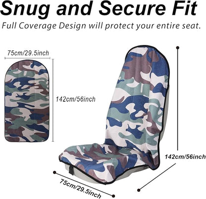 Sweat Towel Car Seat Cover Protector Front Seats for Gym Workout, Running, Swimming, Beach and Hiking, Waterproof Universal Seat Cover for Car, Trucks, Van & SUV (2, Camouflage, Front) - Image 2