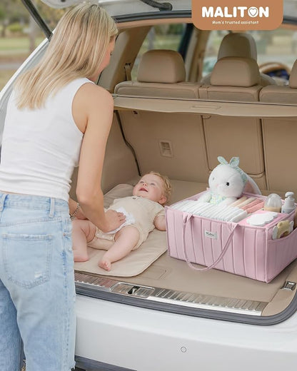 Maliton Baby Diaper Caddy Organizer for Changing Table, Pink | Portable Car Diaper Organizer Caddy with 2 Side Pockets - Versatile Storage Basket for Wipes and Baby Essentials - Image 7