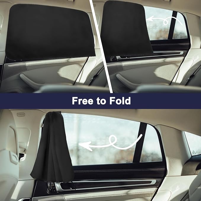 Ovege Magnetic Car Window Shades Suedette Back Seat Privacy Curtains Baby | UV Protection，2pcs sunshades ,100% blackout, steel frame compatible - Image 5