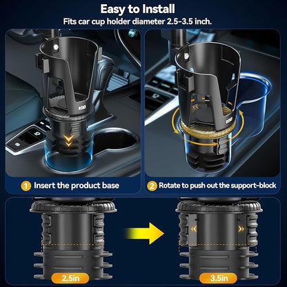 KDD Car Cup Holder Expander - 3 in 1 Cup Holder Adapter with Adjustable Base - Detachable Phone Holder & 360° Rotation Food Tray for Car - Compatible with Vehicles, Car, Road Trip Essentials - Image 6
