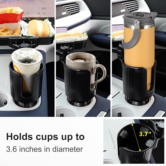 Car Large Cup Holder Expander, 2-in-1 Cupholder Extender with Swivel and Detachable Snack Food Tray Table for Eating, Travel Essentials for Road Trips for Driver. Model B - Image 4
