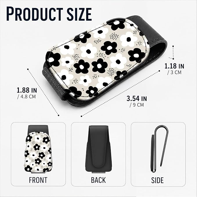 Leather Magnetic Sunglass Holder for Car Sun Visor, Cute Eyeglass Ticket Card Hanger Clip, Universal Auto Interior Accessories for SUV Pickup Truck, Black White Flower - Image 3