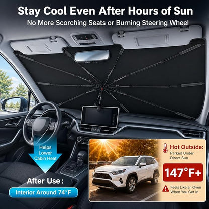 Windshield Sun Shade Umbrella, 99% UV Block, Nano Ice Coating, 58 x 32 in | Blocks 99% of UV Rays - Image 2