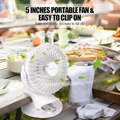 Portable Clip Fan Battery Operated,3 Speeds USB Rechargeable Mini Table Fan with Strong Airflow,360°Rotation Ultra Quiet Personal Desk Fan for Home Office Bedroom Dorm Stroller Camping(White) - Image 6