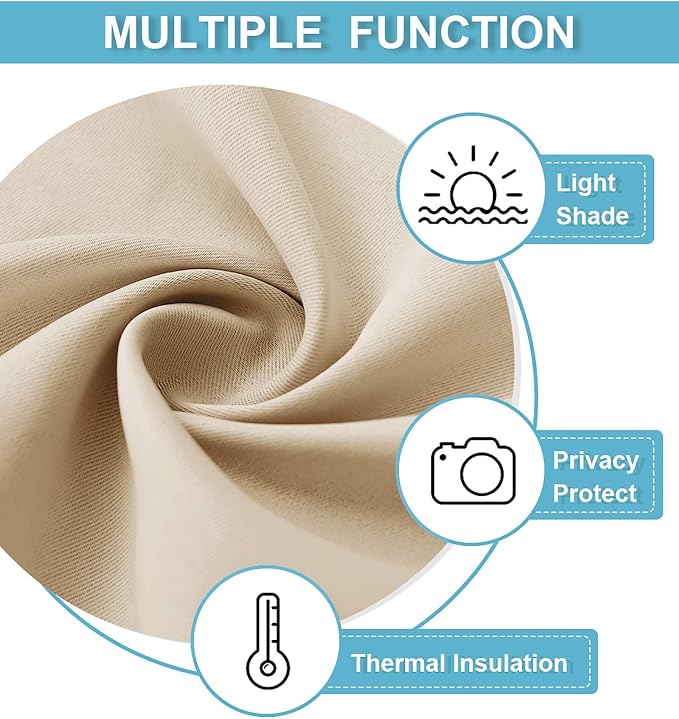 RYB HOME Sidelight Blinds French Door Window Covering Room Darkening Shades | Privacy Thermal Curtain for Bedroom, Renter Friendly Blackout Curtains, Adhesive No Drill,W26 x L40, Biscotti Beige, 1 Panel - Image 6