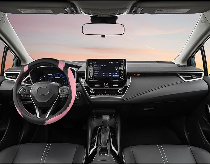 West Llama Customized Auto Car Steering Wheel Cover for Toyota Rav4 Corolla Camry Highlander (Black+Pink-Standard Size) - Image 3