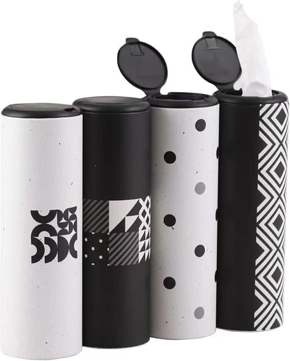 Car Tissue Holder with Facial Tissues Bulk - 4 PK Car Tissues Cylinder with Cap, Tissue Holder for Car, Travel Tissues for Car Cup Holder, Refill Car Tissue Box Round Container by WinooDesign